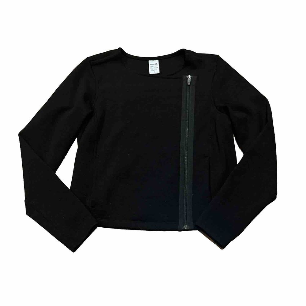 Wool& Wooland Lou Ponte Moto Jacket Womens Medium Pockets Merino Wool Black Crop